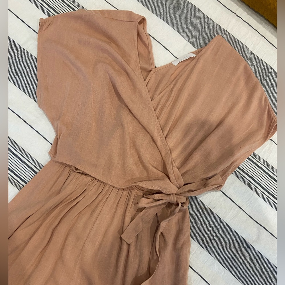 Oak + Fort, dusty rose, wrap top, wide leg, jumpsuit